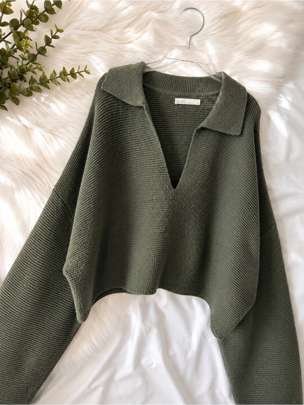 OAK + FORT Oversized Collared V-Neck Sweater - Large